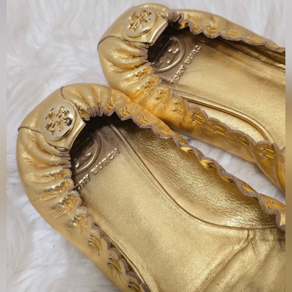Tory Burch Gold Reese Tassel Leather BalletFlats🌴✌️ - Picture 5 of 9